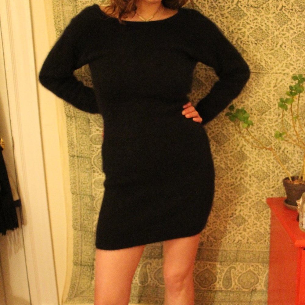Vintage black cashmere long-sleeved dress